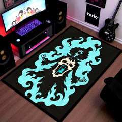 One Piece Brook Soul King Area Rug | Soul Solid Blue Flame Skeleton Anime Design | Premium Anti-Slip Flat Area Rug