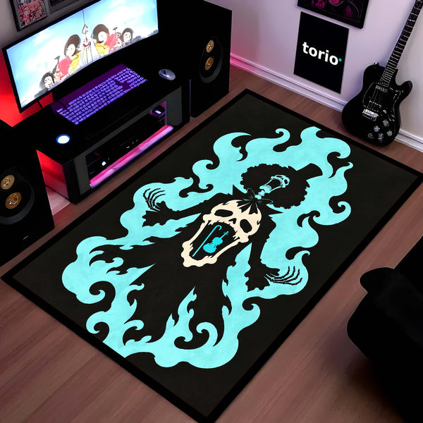 One Piece Brook Soul King Area Rug | Soul Solid Blue Flame Skeleton Anime Design | Premium Anti-Slip Flat Area Rug