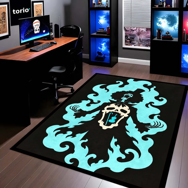 One Piece Brook Soul King Area Rug | Soul Solid Blue Flame Skeleton Anime Design | Premium Anti-Slip Flat Area Rug
