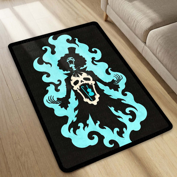 One Piece Brook Soul King Area Rug | Soul Solid Blue Flame Skeleton Anime Design | Premium Anti-Slip Flat Area Rug
