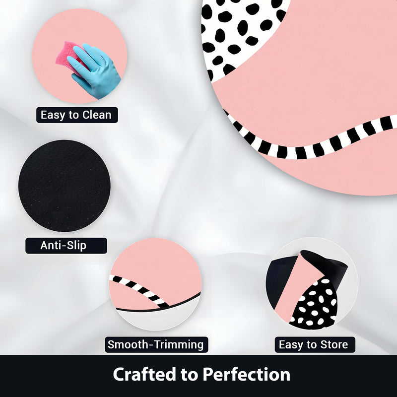 Abstract Blush Pink Round Area Rug | Modern Geometric Floor Mat | Scandinavian Pink Circle Rug for Bedroom, Nursery, Living Room & Contemporary Home Decor
