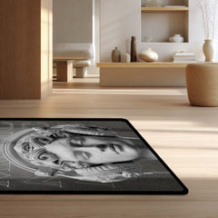 Classical Music Sculpture Area Flat Rug | Greek Marble Head with Headphones Area Flat Rug | Premium Aesthetic Living Room & Gaming Room Floor Decor