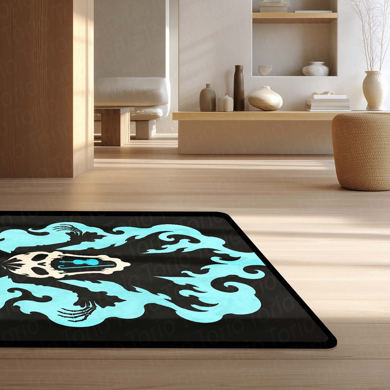 One Piece Brook Soul King Area Rug | Soul Solid Blue Flame Skeleton Anime Design | Premium Anti-Slip Flat Area Rug
