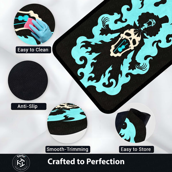 One Piece Brook Soul King Area Rug | Soul Solid Blue Flame Skeleton Anime Design | Premium Anti-Slip Flat Area Rug