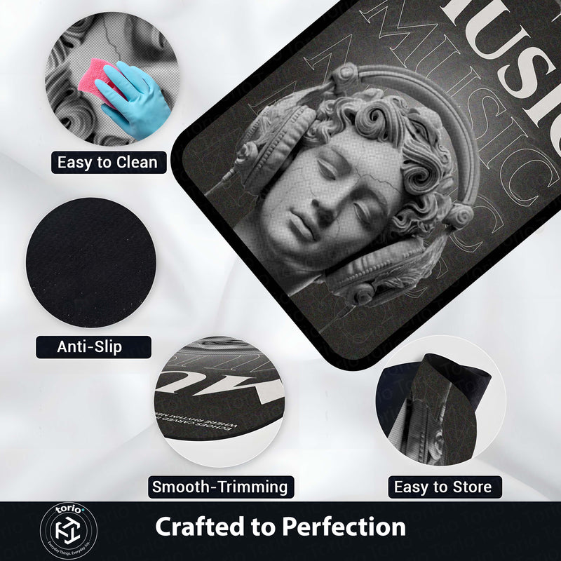 Classical Music Sculpture Area Flat Rug | Greek Marble Head with Headphones Area Flat Rug | Premium Aesthetic Living Room & Gaming Room Floor Decor
