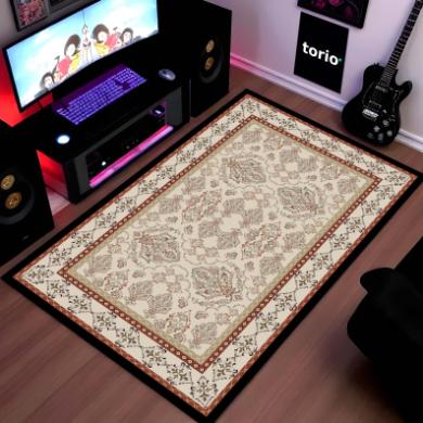 Classic Beige Heritage Floral Floor Mat (3 mm Thick) | Elegant Traditional Pattern Area Mat for Living Room, Bedroom & Timeless Home Decor