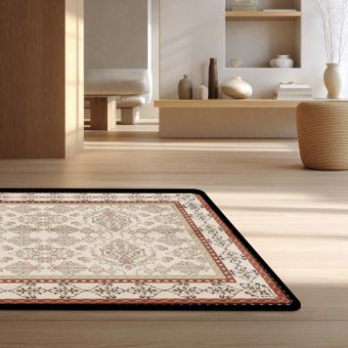 Classic Beige Heritage Floral Floor Mat (3 mm Thick) | Elegant Traditional Pattern Area Mat for Living Room, Bedroom & Timeless Home Decor