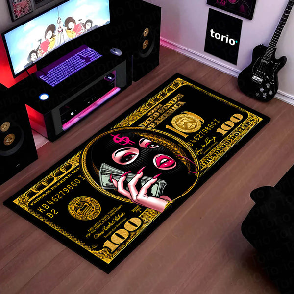 Pink Money Queen Dollar Bedside Runner (3 mm Thick) | Luxury Cash Aesthetic Bedroom Floor Mat for Glam Room Decor