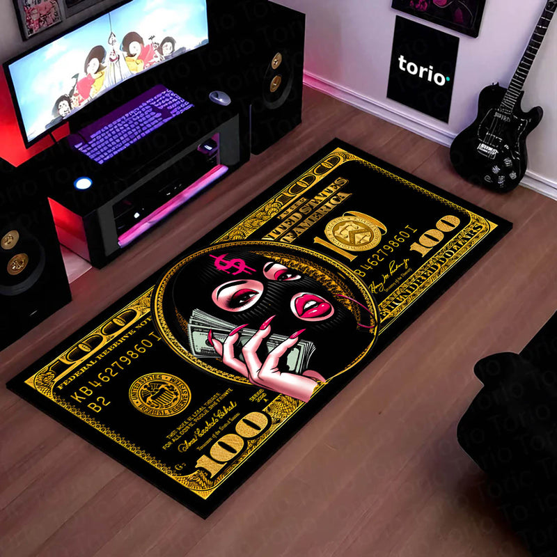 Pink Money Queen Dollar Bedside Runner (3 mm Thick) | Luxury Cash Aesthetic Bedroom Floor Mat for Glam Room Decor