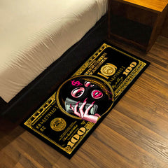 Pink Money Queen Dollar Bedside Runner (3 mm Thick) | Luxury Cash Aesthetic Bedroom Floor Mat for Glam Room Decor