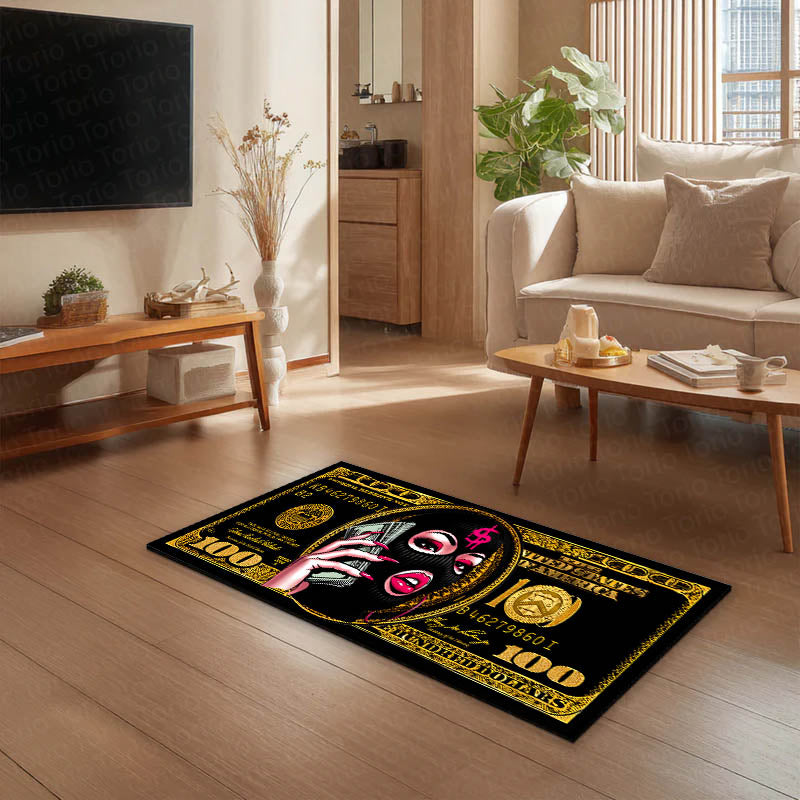 Pink Money Queen Dollar Bedside Runner (3 mm Thick) | Luxury Cash Aesthetic Bedroom Floor Mat for Glam Room Decor