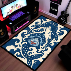 One Piece Jinbe First Son of the Sea Area Rug | Fish-Man Karate Ocean Wave Anime Design | Premium Anti-Slip Flat Area Rug