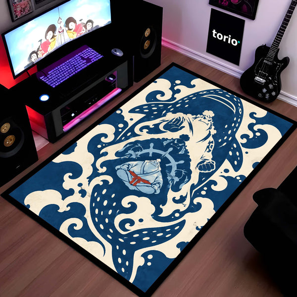 One Piece Jinbe First Son of the Sea Area Rug | Fish-Man Karate Ocean Wave Anime Design | Premium Anti-Slip Flat Area Rug
