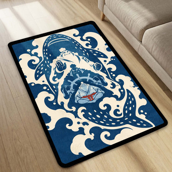 One Piece Jinbe First Son of the Sea Area Rug | Fish-Man Karate Ocean Wave Anime Design | Premium Anti-Slip Flat Area Rug
