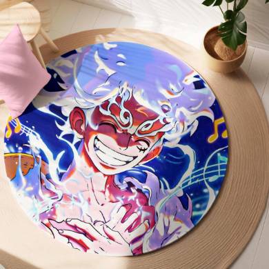 Monkey D. Luffy Nika Gear 5 Circular Floor Mat (3 mm Thick) | One Piece Sun God Nika Anime Round Rug for Gaming Room, Bedroom & Otaku Decor | TORIO