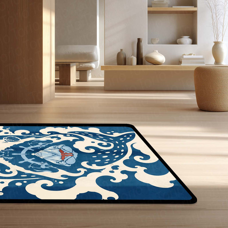 One Piece Jinbe First Son of the Sea Area Rug | Fish-Man Karate Ocean Wave Anime Design | Premium Anti-Slip Flat Area Rug