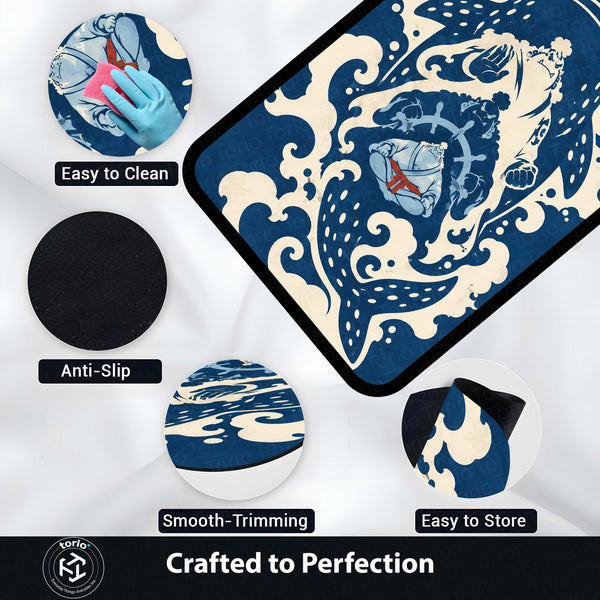 One Piece Jinbe First Son of the Sea Area Rug | Fish-Man Karate Ocean Wave Anime Design | Premium Anti-Slip Flat Area Rug