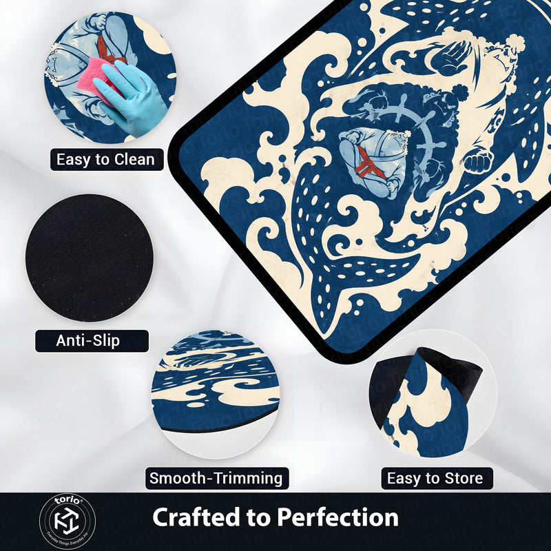 One Piece Jinbe First Son of the Sea Area Rug | Fish-Man Karate Ocean Wave Anime Design | Premium Anti-Slip Flat Area Rug