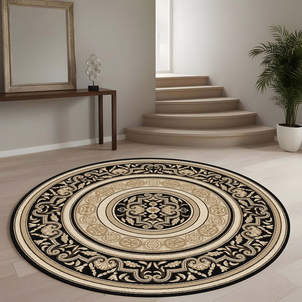 Vintage Medallion Round Area Rug | Classic Ornamental Floor Mat | Traditional Round Rug for Living Room, Bedroom, Dining Area & Elegant Home Decor