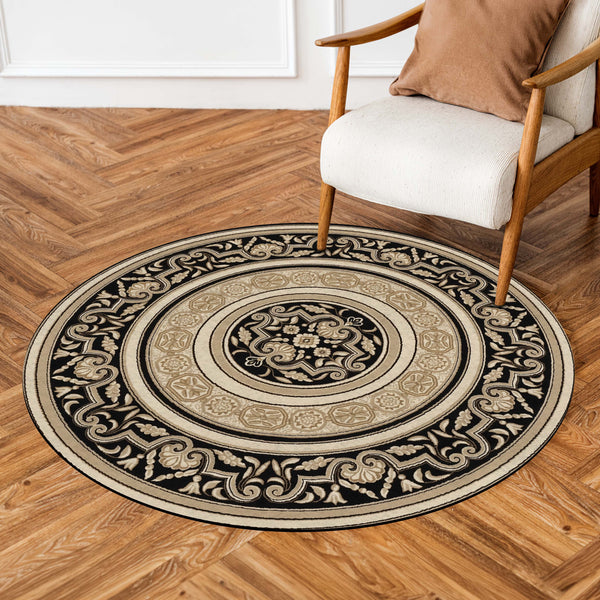 Vintage Medallion Round Area Rug | Classic Ornamental Floor Mat | Traditional Round Rug for Living Room, Bedroom, Dining Area & Elegant Home Decor