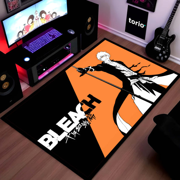 Bleach Ichigo Kurosaki Floor Mat | Anime Soul Reaper Sword Art Rug | Anti-Slip 3mm Absorbent Floor Mat for Gaming Room, Bedroom & Otaku Setup