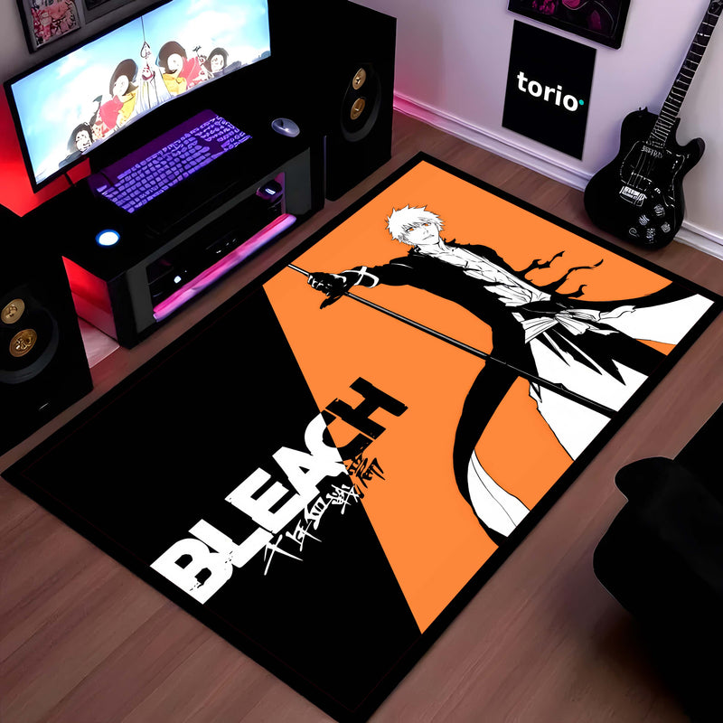 Bleach Ichigo Kurosaki Floor Mat | Anime Soul Reaper Sword Art Rug | Anti-Slip 3mm Absorbent Floor Mat for Gaming Room, Bedroom & Otaku Setup