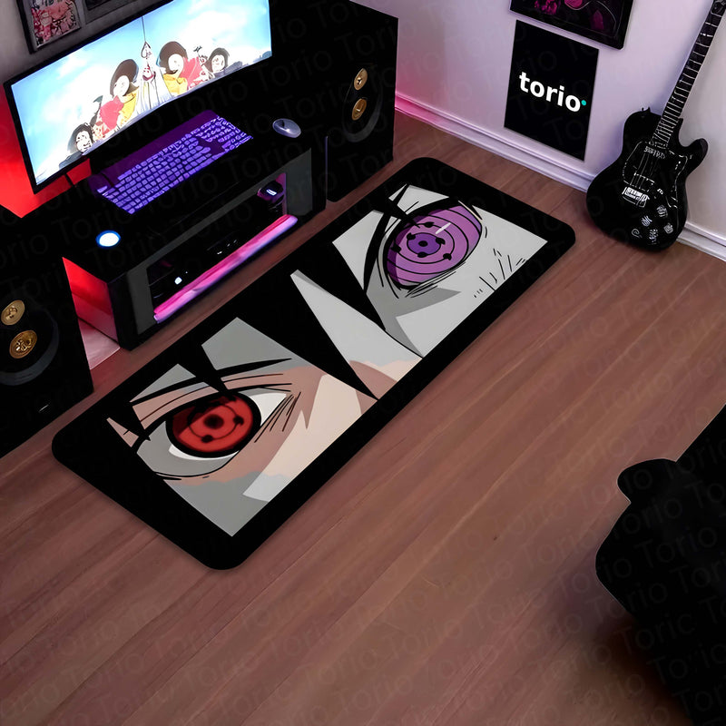 Naruto Shippuden Sharingan & Rinnegan Eyes Floor Mat | Uchiha Anime Eye Art Rug | Anti-Slip 3mm Absorbent Floor Mat for Bathroom, Bedroom, Gaming Room & Otaku Decor