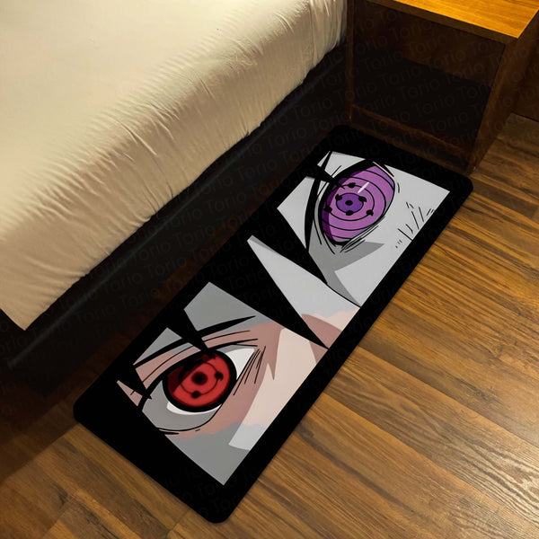 Naruto Shippuden Sharingan & Rinnegan Eyes Floor Mat | Uchiha Anime Eye Art Rug | Anti-Slip 3mm Absorbent Floor Mat for Bathroom, Bedroom, Gaming Room & Otaku Decor