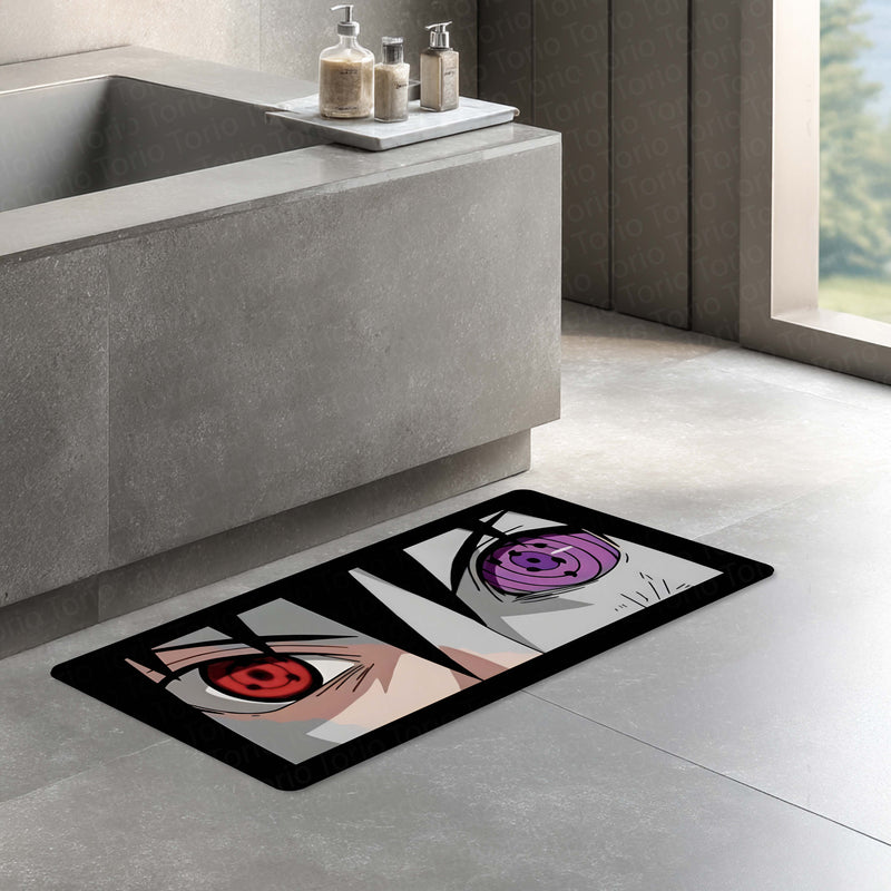 Naruto Shippuden Sharingan & Rinnegan Eyes Floor Mat | Uchiha Anime Eye Art Rug | Anti-Slip 3mm Absorbent Floor Mat for Bathroom, Bedroom, Gaming Room & Otaku Decor