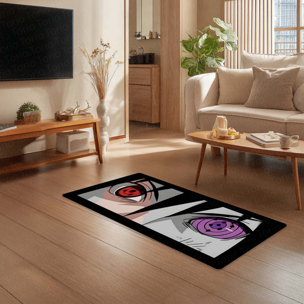 Naruto Shippuden Sharingan & Rinnegan Eyes Floor Mat | Uchiha Anime Eye Art Rug | Anti-Slip 3mm Absorbent Floor Mat for Bathroom, Bedroom, Gaming Room & Otaku Decor