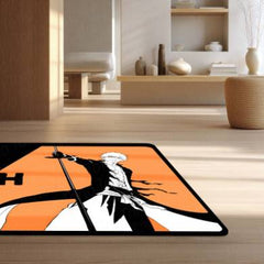 Bleach Ichigo Kurosaki Floor Mat | Anime Soul Reaper Sword Art Rug | Anti-Slip 3mm Absorbent Floor Mat for Gaming Room, Bedroom & Otaku Setup