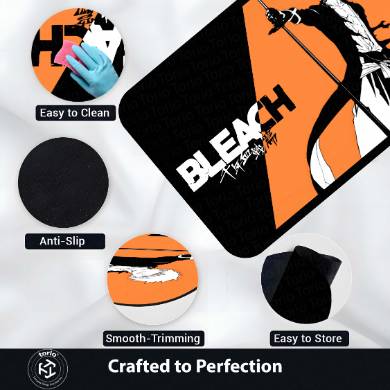 Bleach Ichigo Kurosaki Floor Mat | Anime Soul Reaper Sword Art Rug | Anti-Slip 3mm Absorbent Floor Mat for Gaming Room, Bedroom & Otaku Setup