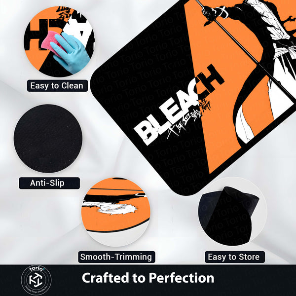 Bleach Ichigo Kurosaki Floor Mat | Anime Soul Reaper Sword Art Rug | Anti-Slip 3mm Absorbent Floor Mat for Gaming Room, Bedroom & Otaku Setup