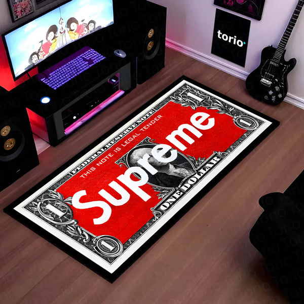 Supreme Dollar Bedside Runner (3 mm Thick) | Streetwear Money Aesthetic Bedroom Floor Mat for Modern Room Decor