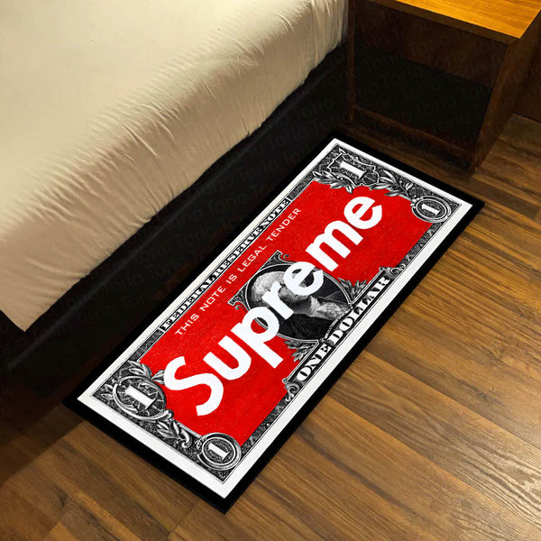 Supreme Dollar Bedside Runner (3 mm Thick) | Streetwear Money Aesthetic Bedroom Floor Mat for Modern Room Decor