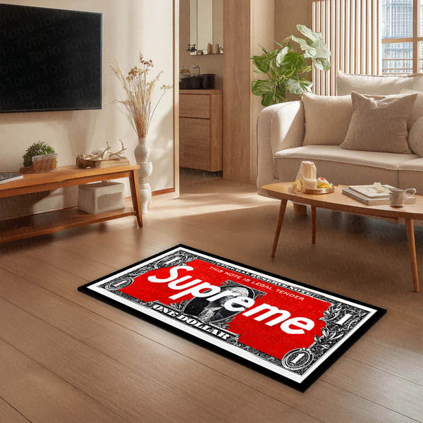 Supreme Dollar Bedside Runner (3 mm Thick) | Streetwear Money Aesthetic Bedroom Floor Mat for Modern Room Decor