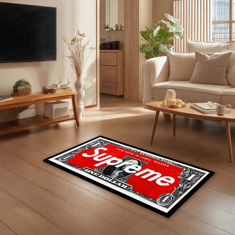 Supreme Dollar Bedside Runner (3 mm Thick) | Streetwear Money Aesthetic Bedroom Floor Mat for Modern Room Decor
