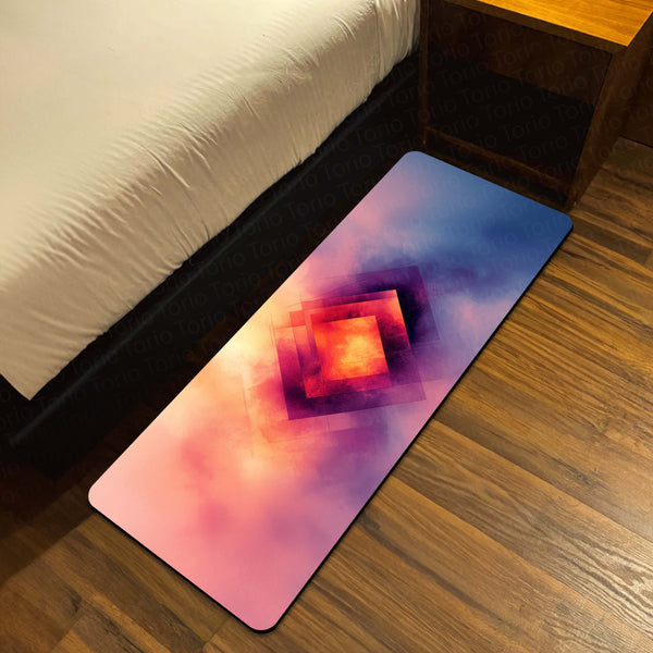 Modern Gradient Square Glow Floor Mat (3 mm Thick) | Abstract Bedroom Bedside Runner for Contemporary Home Decor