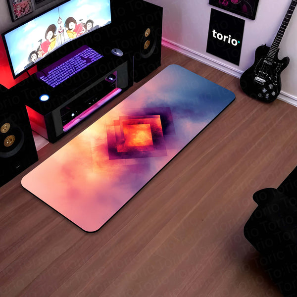 Modern Gradient Square Glow Floor Mat (3 mm Thick) | Abstract Bedroom Bedside Runner for Contemporary Home Decor