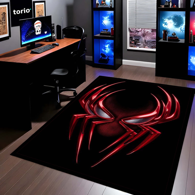 Scarlet Spider Symbol Area Flat Rug | Red Spider Superhero Emblem Area Flat Rug | Premium Marvel-Inspired Gaming Room & Living Room Floor Decor