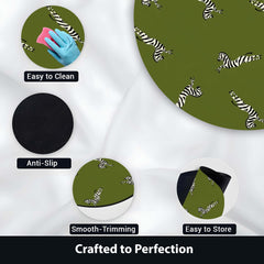 Olive Green Zebra Round Area Rug | Safari Animal Floor Mat | Modern Zebra Print Circle Rug for Kids Room, Nursery, Bedroom & Contemporary Home Decor