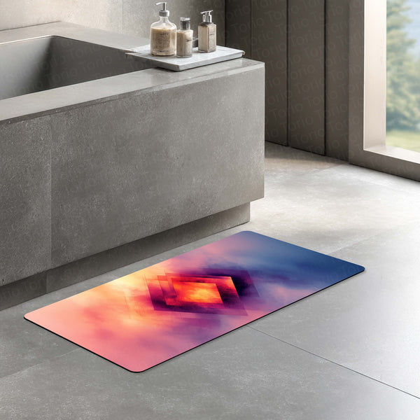 Modern Gradient Square Glow Floor Mat (3 mm Thick) | Abstract Bedroom Bedside Runner for Contemporary Home Decor