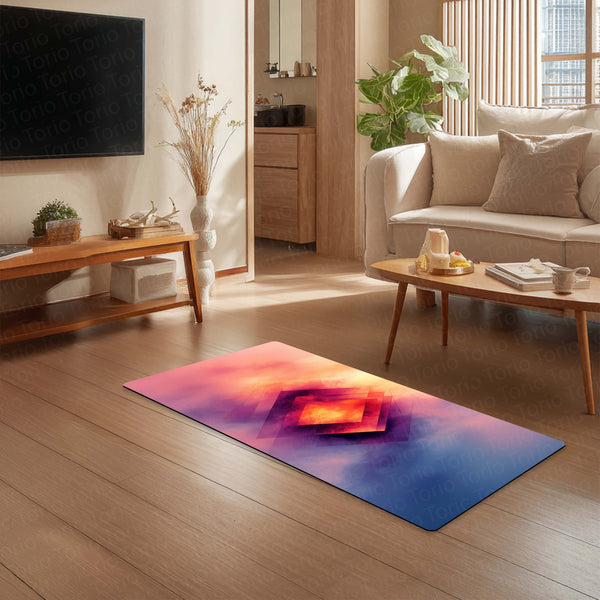 Modern Gradient Square Glow Floor Mat (3 mm Thick) | Abstract Bedroom Bedside Runner for Contemporary Home Decor