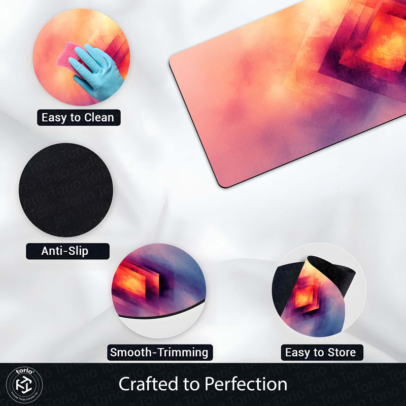 Modern Gradient Square Glow Floor Mat (3 mm Thick) | Abstract Bedroom Bedside Runner for Contemporary Home Decor