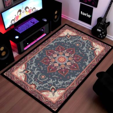 Classic Blue Vintage Mandala Floor Mat (3 mm Thick) | Traditional Persian-Inspired Area Mat for Living Room, Bedroom & Elegant Home Decor