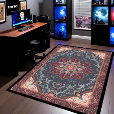 Classic Blue Vintage Mandala Floor Mat (3 mm Thick) | Traditional Persian-Inspired Area Mat for Living Room, Bedroom & Elegant Home Decor