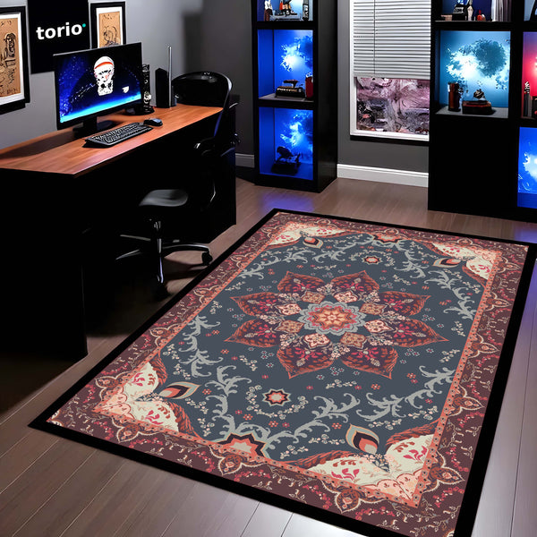 Classic Blue Vintage Mandala Floor Mat (3 mm Thick) | Traditional Persian-Inspired Area Mat for Living Room, Bedroom & Elegant Home Decor