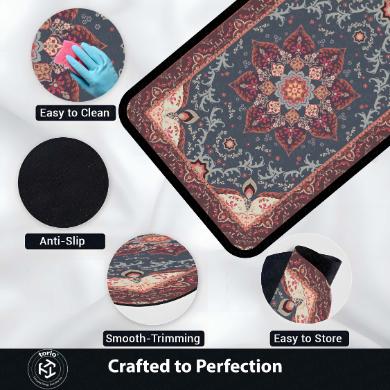 Classic Blue Vintage Mandala Floor Mat (3 mm Thick) | Traditional Persian-Inspired Area Mat for Living Room, Bedroom & Elegant Home Decor