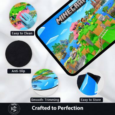 Minecraft Floor Mat | Pixel World Gaming Rug | Anti-Slip 3mm Absorbent Floor Mat for Kids Room, Gaming Setup & Play Area