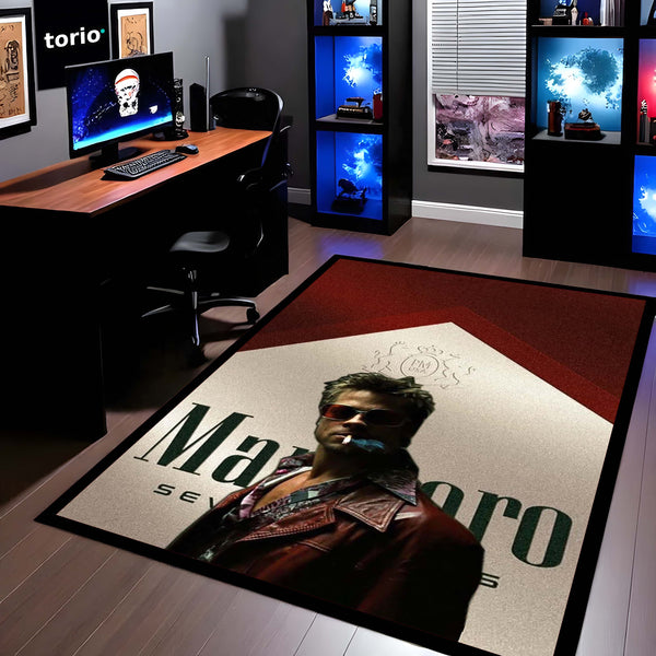 Fight Club Tyler Durden Area Flat Rug | Vintage Movie Poster Inspired Area Flat Rug | Premium Cinematic Room Decor Rug